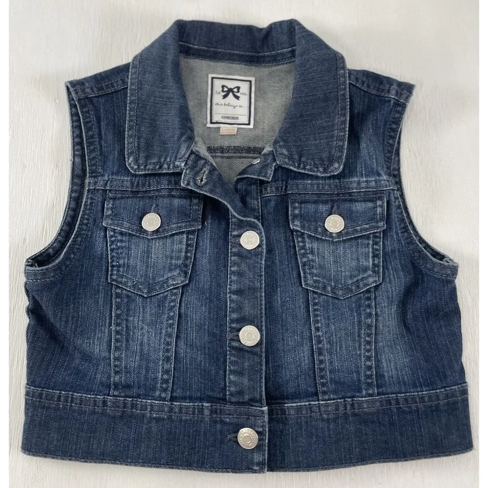 Gymboree Blue‎ Denim Button Cowgirl Jean Vest Cropped Size Large 10/12 Stretch